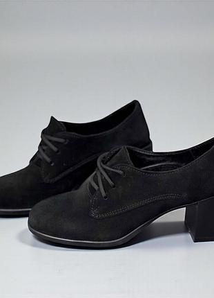 36-41 рр туфли - ботильоны черные на каблуке натуральная замша/кожа