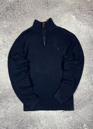 Polo by ralph lauren 1/3 zip vintage мужской свитер l размера тёмно-синего цвета