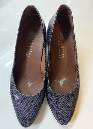 Кожаные туфли на блоковом каблуке синие 38,5