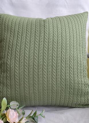Декоративная наволочка 40*40 зеленая оливка,фисташка пике косышка для декора, чехлы на подушки
