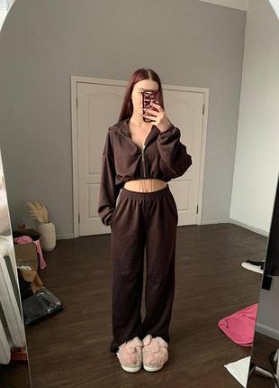 Костюм з двохнитки, не кашлатиться, шоколадний, худі вкорочений, з регуляторами