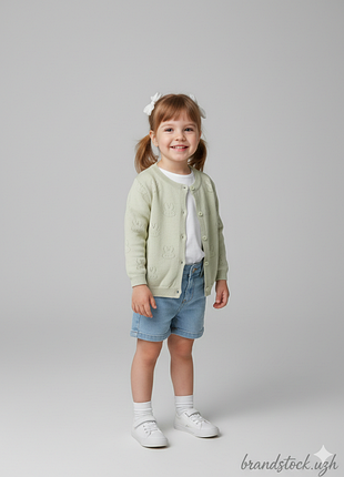 Вязаная кофта на пуговицах оливкового цвета, ажурный кардиган для девочки с узором, хлопковая кофта на лето