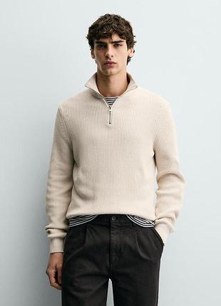 Свитер zara обратимого переплетения на молнии 1/4 zip