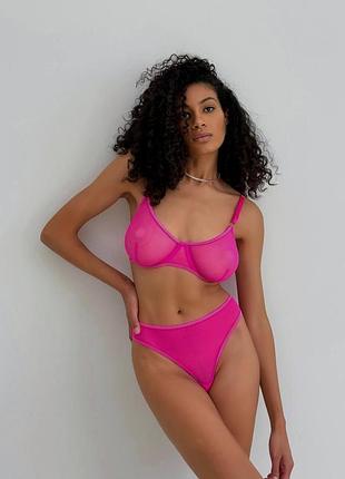 Соблазнительное женское белье, розовый комплект белья с прозрачной сеточки, l