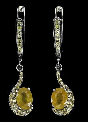 Серьги серебро 925 натуральный сапфир желтый