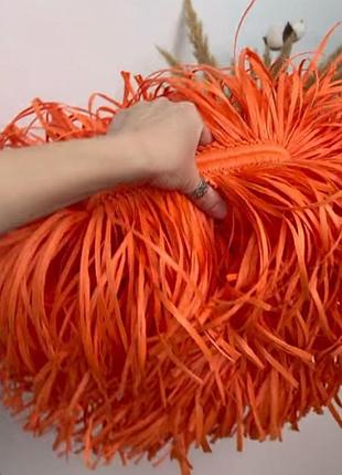 Клатч ручної роботи, з бахромою, з рафії, з підкладкою, 80 відтінків на вибір.