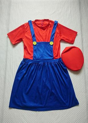 Карнавальное платье супер марио super mario l размер с кепкой