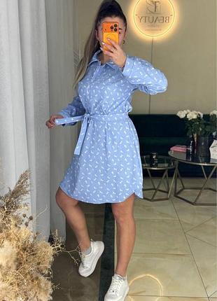 Платье рубашка в принт, микровельвет