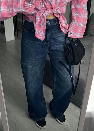 Джинси прямого крою сині з розрізами