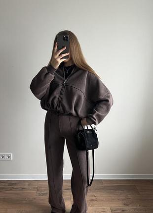 Костюм на флісі з бомбером шоколадний