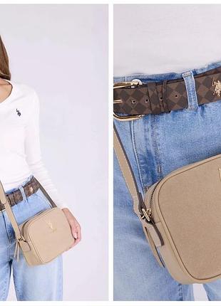 Жіноча сумка кросбоді замша беж замш us polo assn оригінал