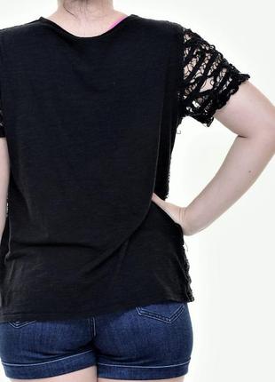 Блуза футболка комбинированная с  баттенбергским кружевом 2xl3 фото