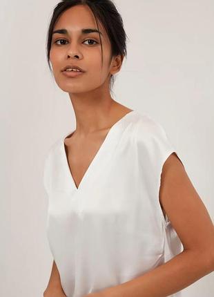 Белоснежная сатиновая блуза топ с разрезами h&m