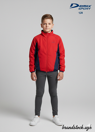 Спортивная ветровка demix sport красная с синими вставками для мальчика, куртка на молнии, рост 128 см