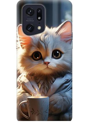Чохол силіконовий на телефон oppo find x5 pro білий кіт "5646u-2603-58250"