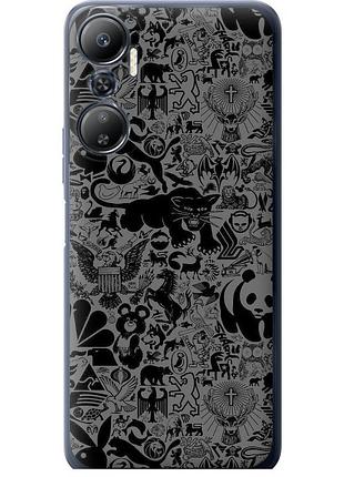 Чехол силиконовый на телефон infinix hot 20 чёрно-серый стикер бомбинг "2432u-2966-58250"