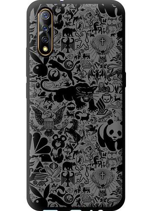 Чехол tpu на телефон vivo v17 neo чёрно-серый стикер бомбинг "2432b-1764-58250"