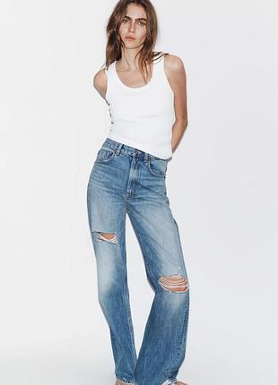 Джинсы trf wide leg с высокой посадкой и потертостями