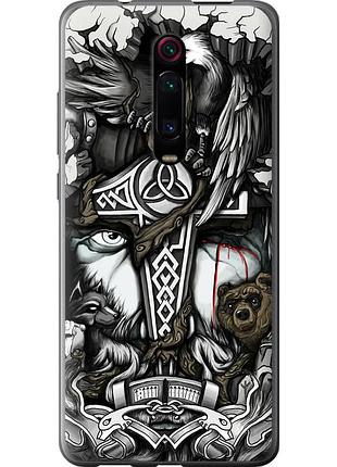 Чохол 2d пластиковий на телефон xiaomi redmi k20 pro тату вікінг "4098t-1816-58250"