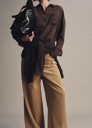 Бежевые широкие вельветовые брюки zara zw