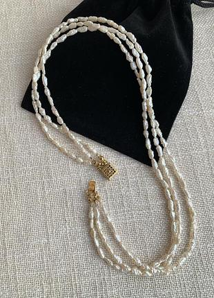Вінтажне трирядне намисто з натуральних рисових перлів