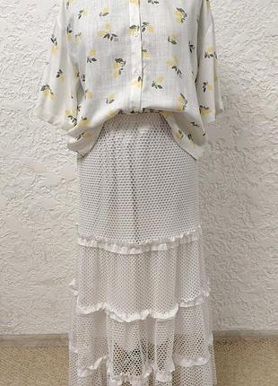 Стильная блуза премиум в лимончики лен вискоза