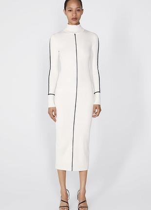 Молочна сукня-міді в рубчик від зараа, р.л