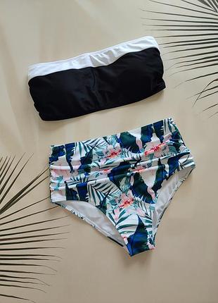 Новый купальник топ бандо с чашками с паралоновыми вкладышами плавки высокие