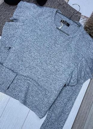 Новий в’язаний джемпер bershka m oversize прямий джемпер вільного крою з крильцями сірий джемпер