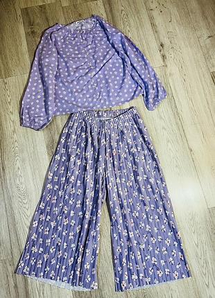 Штани і блуза блузка плісіровані широкі палацо клеш