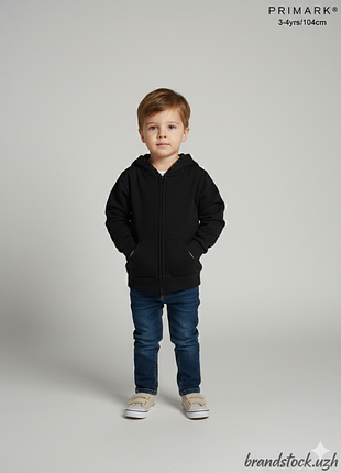Чорне зіп худі primark на блискавці з капюшоном, дитяча базова толстовка унісекс, кофта на змійці/замку  розмір 104 см 3/4 роки