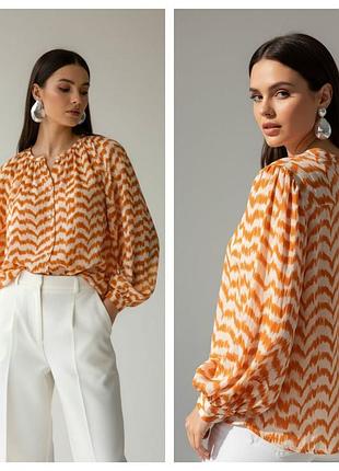 Mng mango воздушная хлопковая блуза с принтом в оранжевых тонах