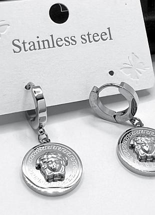 Серьги подвески, медсталь, стильные, медуза, под серебро, позолотая, родиай