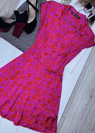 Рожева сатинова сукня zara s коротке плаття трапеція приталена сукня на ґудзиках плаття зара