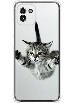 Чехол силикон с усиленными углами на телефон samsung galaxy a03 a035f летящий котёнок "2322sp-2499-58250"