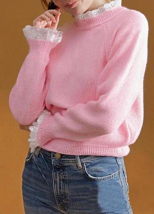 Милий рожевий светр прошва мереживо
