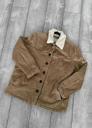 Вельветова джинсова куртка asos коричнева гірчична, розмір l, 100% бавовна, тепла утеплена на підкладці 📦 можливий обмін