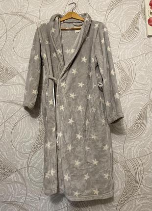 Теплий халат в зірочку без пояска 48-150226
