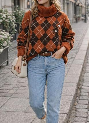 Свитер женский vera varelli оранжевый в клетку
