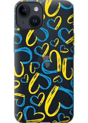 Чохол силіконовий патріотичний на телефон iphone 14 серця ua "5292u-2648-58250"