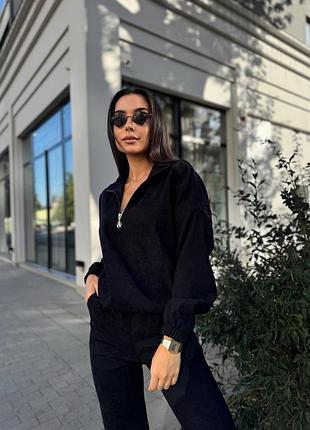 Прогулянковий вельветовий костюм оверсайз світшот на кулісці зі змійкою та джогери на гумці з кишенями