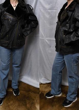 Стильная винтажная оверсайз куртка косуха из натуральной кожи