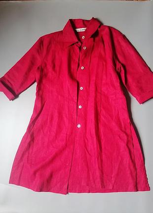 Червоне лляне плаття-сорочка 2