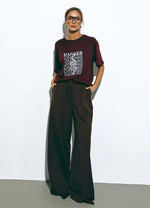 Штани палаццо коричневого кольору з імітацією білизни one by one