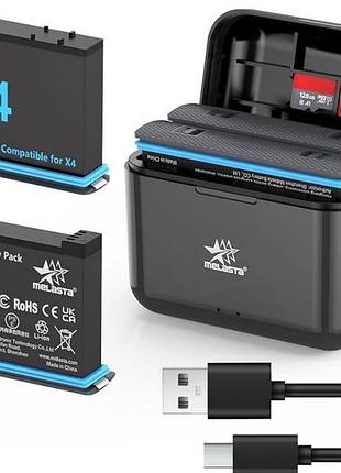 Акумулятор та зарядний пристрій melasta 3.85v 2500mah для insta360 x4 з кабелем usb-a-c