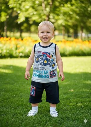 Костюм для мальчика гонки на 4,6 лет. (майка и шорты) костюм для мальчика 1027