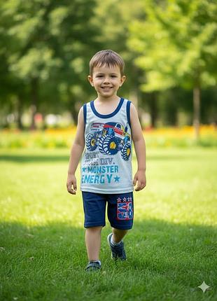 Костюм для мальчика гонки на 3,5 лет. (майка и шорты) костюм для мальчика 1023