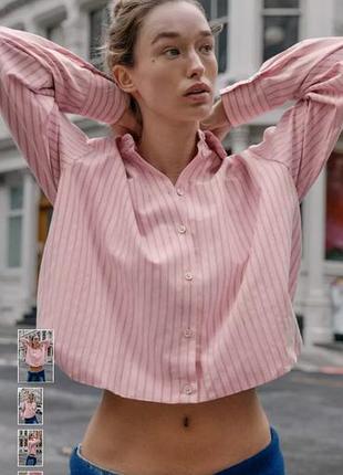 Рубашка zara розовая в полоску с воротником, размер s