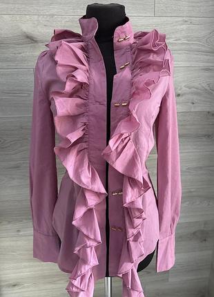 Гарна блуза бузкова на ґудзиках та рюшами хс 6-8