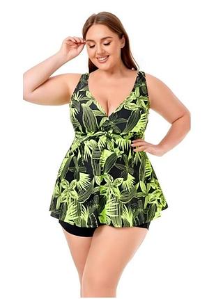 Купальник танкіні fuba.vi  великі розміри 52 - 64 чорний з квітковим принтом жовтий